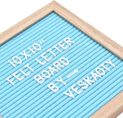 Felt Letter Board with 294 Letters, Numbers & Symbols - 10 x 10 inch Changeable Message Board with Wooden Frame Wall Mount Hook, Black & Wood