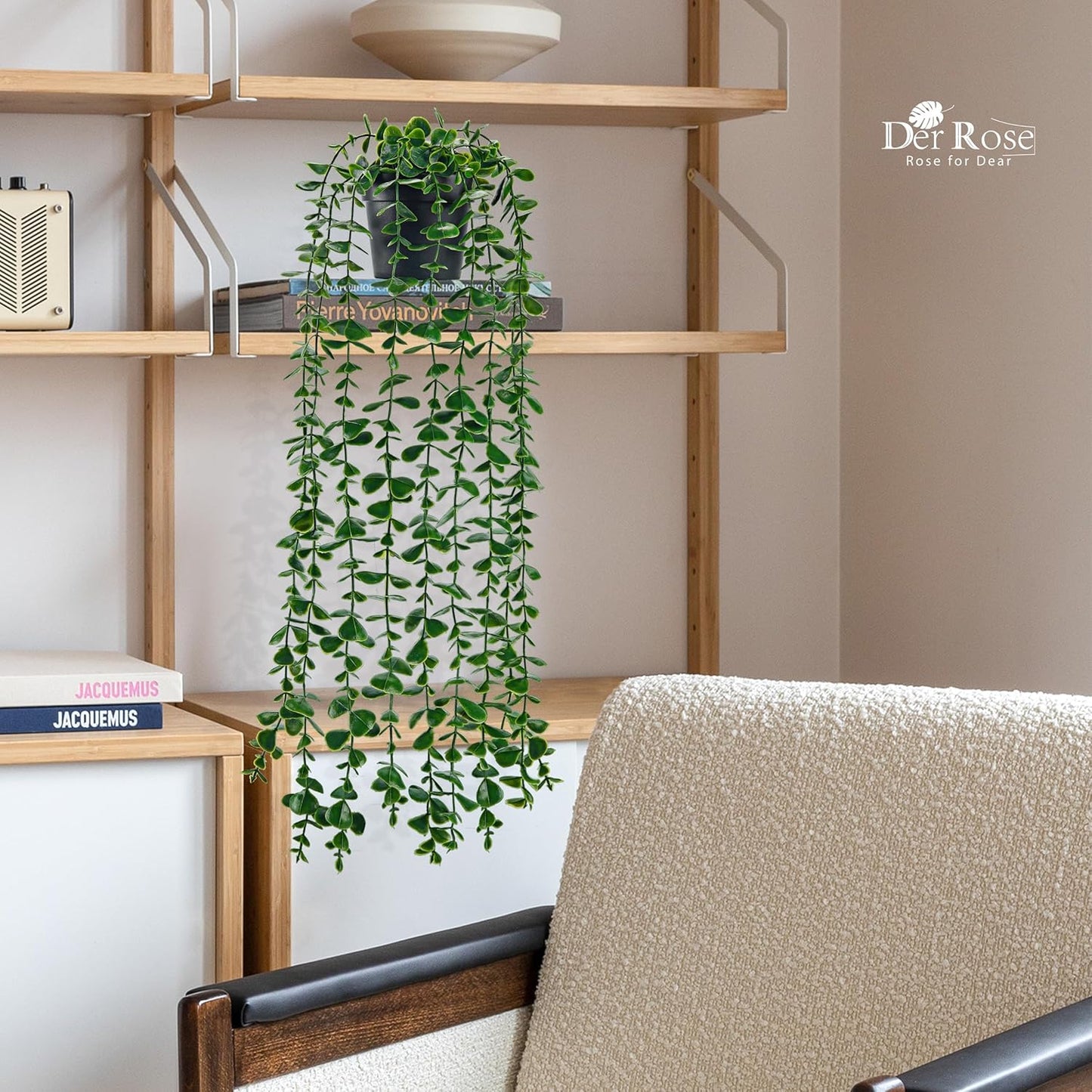 Der Rose 1Pcs 34'' Fake Hanging Plants Artificial Potted Faux Hanging Plants Indoor Pothos Vines for Home Bathroom Bedroom Wall Shelf Decor