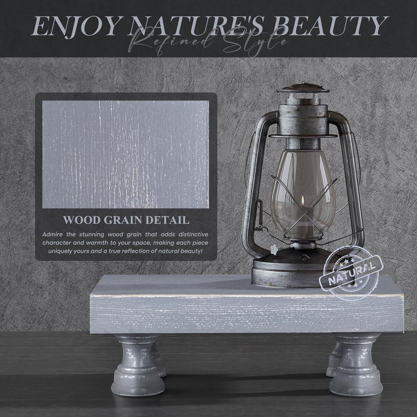 EOSAHR Farmhouse Riser for Room Decor : Decorative Pedestal Stand For Display Your Home Decorations and Uniquely Soap Stand - Rustic Bathroom Counter Tray and Kitchen Decor (Natural Wood)