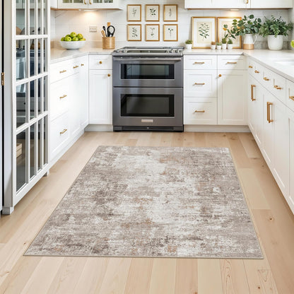 2x3 Washable Non-Slip Area Rug - Soft Low Pile Throw Rug for Kitchen Entryway Bedroom - Modern Indoor Door Mat with Rubber Backing (Beige Grey) - Colors A