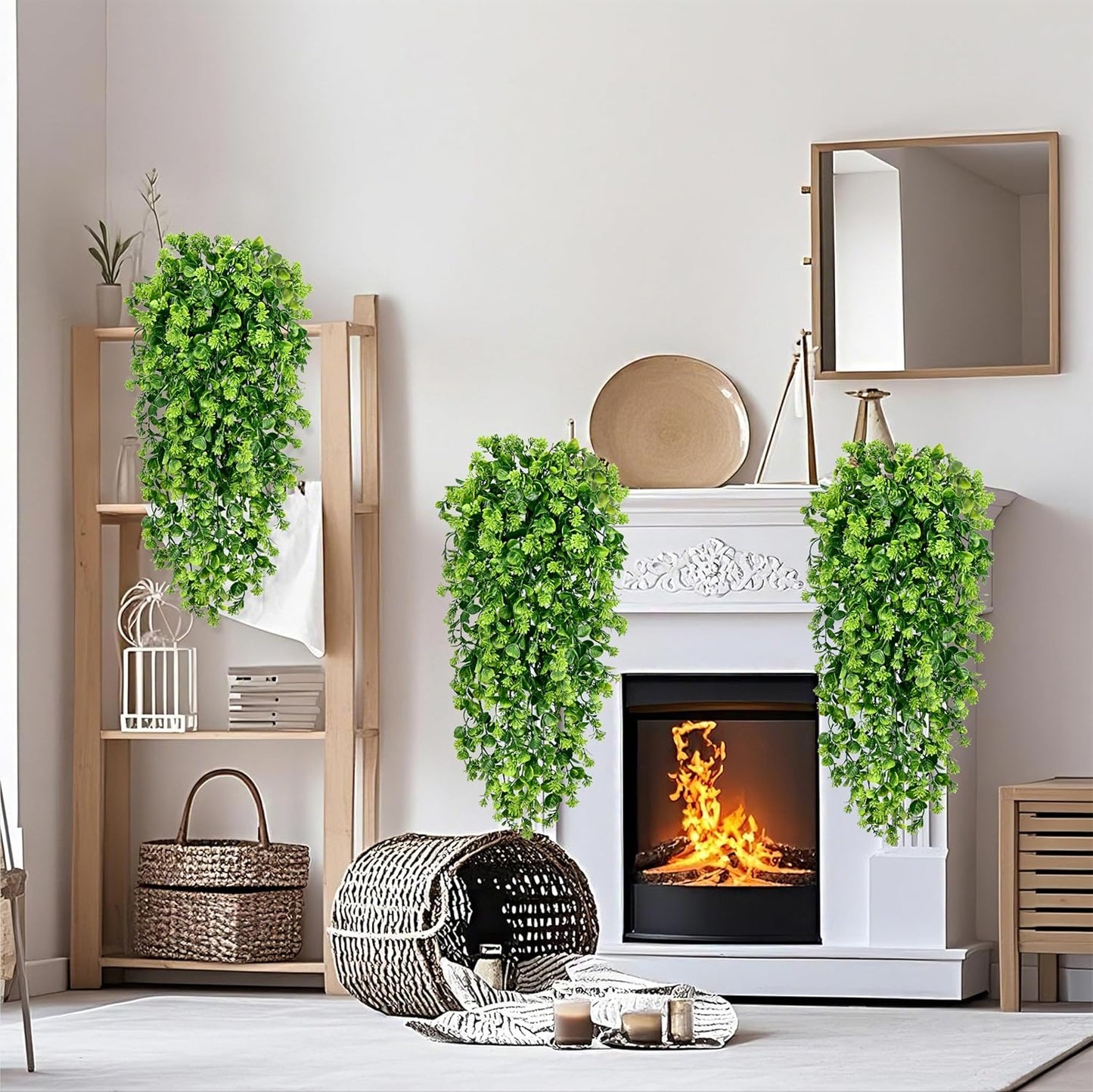 Waipfaru 4Pcs Fake Hanging Plants 2.7ft Fake Plants Eucalyptus Leaves UV Resistant Fake Vines Ivy Artificial Plants Outdoor Faux Plants Indoor Bedroom Living Room Boho Wall Porch Shelf Decor