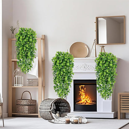 Waipfaru 4Pcs Fake Hanging Plants 2.7ft Fake Plants Eucalyptus Leaves UV Resistant Fake Vines Ivy Artificial Plants Outdoor Faux Plants Indoor Bedroom Living Room Boho Wall Porch Shelf Decor