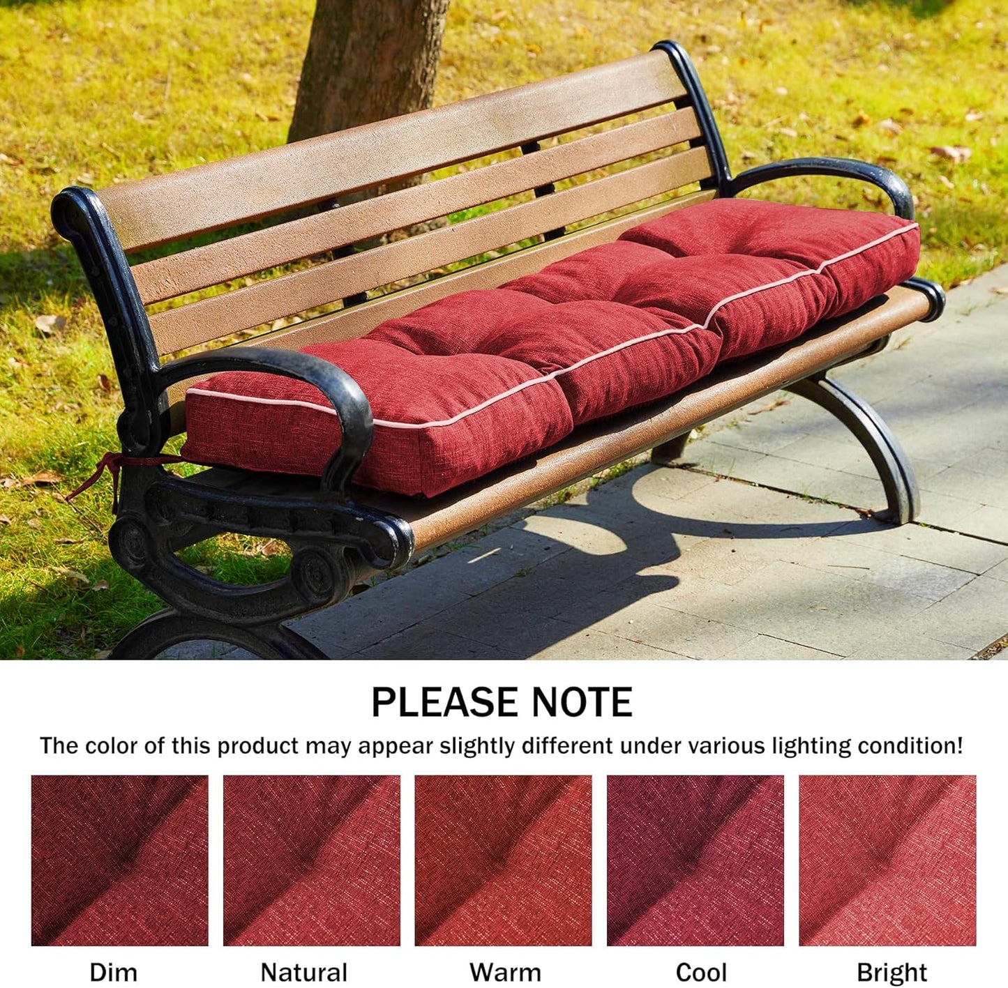 IPYNBAP Bench Cushion, 42 x 16 Inch Patio Furniture Cushions with Durable Ties, Soft Memory Foam Bench Cushions for Indoor/Outdoor Furniture with Non-Slip Bottom, Kitchen&Dining, Dark Grey