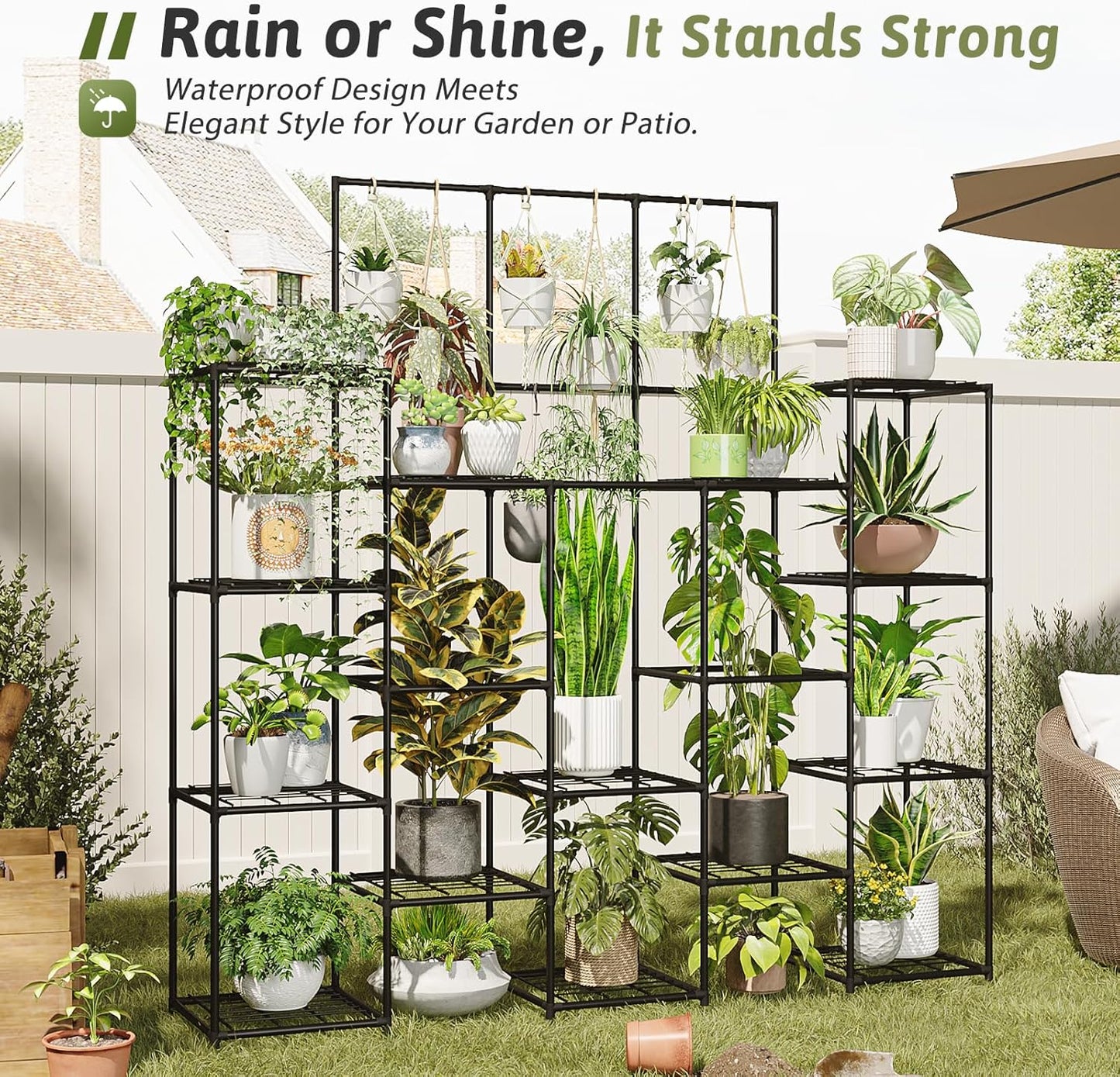 GENTINGBRO Plant Stand Indoor Outdoor 63" Tall Plant Shelf for Plants 14-Tier Large Plant Sheves for Living Room Heavy Duty Plant Rack Garden Balcony Patio Hanging Planter