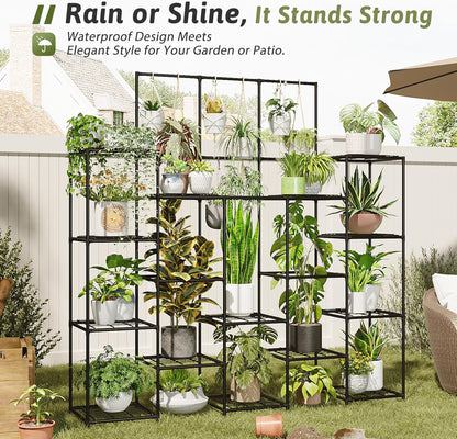 GENTINGBRO Plant Stand Indoor Outdoor 63" Tall Plant Shelf for Plants 14-Tier Large Plant Sheves for Living Room Heavy Duty Plant Rack Garden Balcony Patio Hanging Planter