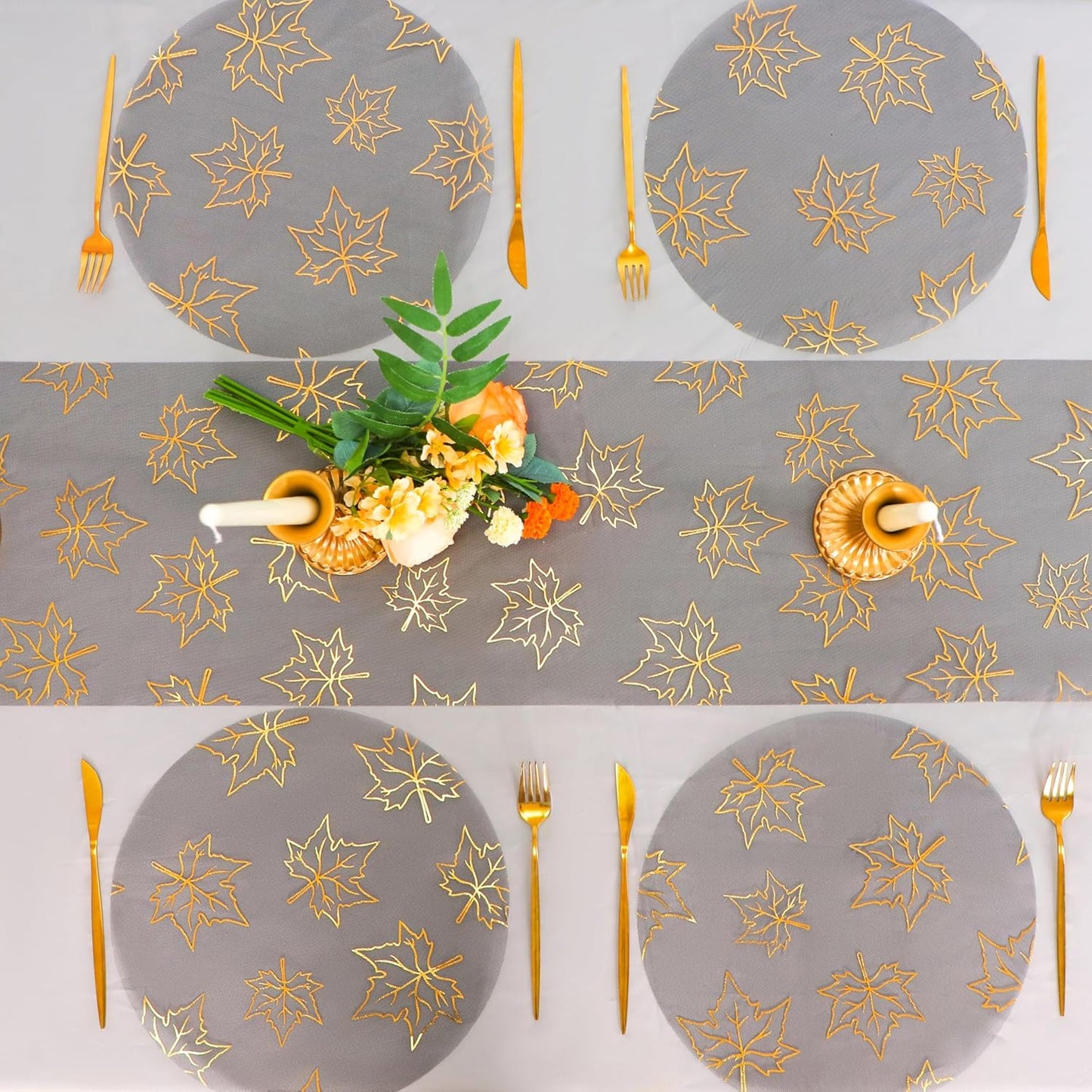Snowkingdom 2 Pieces Gold Table Runner, Sequin Glitter Foil Metallic Thin Mesh Runner Roll 11"x108", Gold Table Decorations for Event Party, Wedding, Birthday Party, Christmas