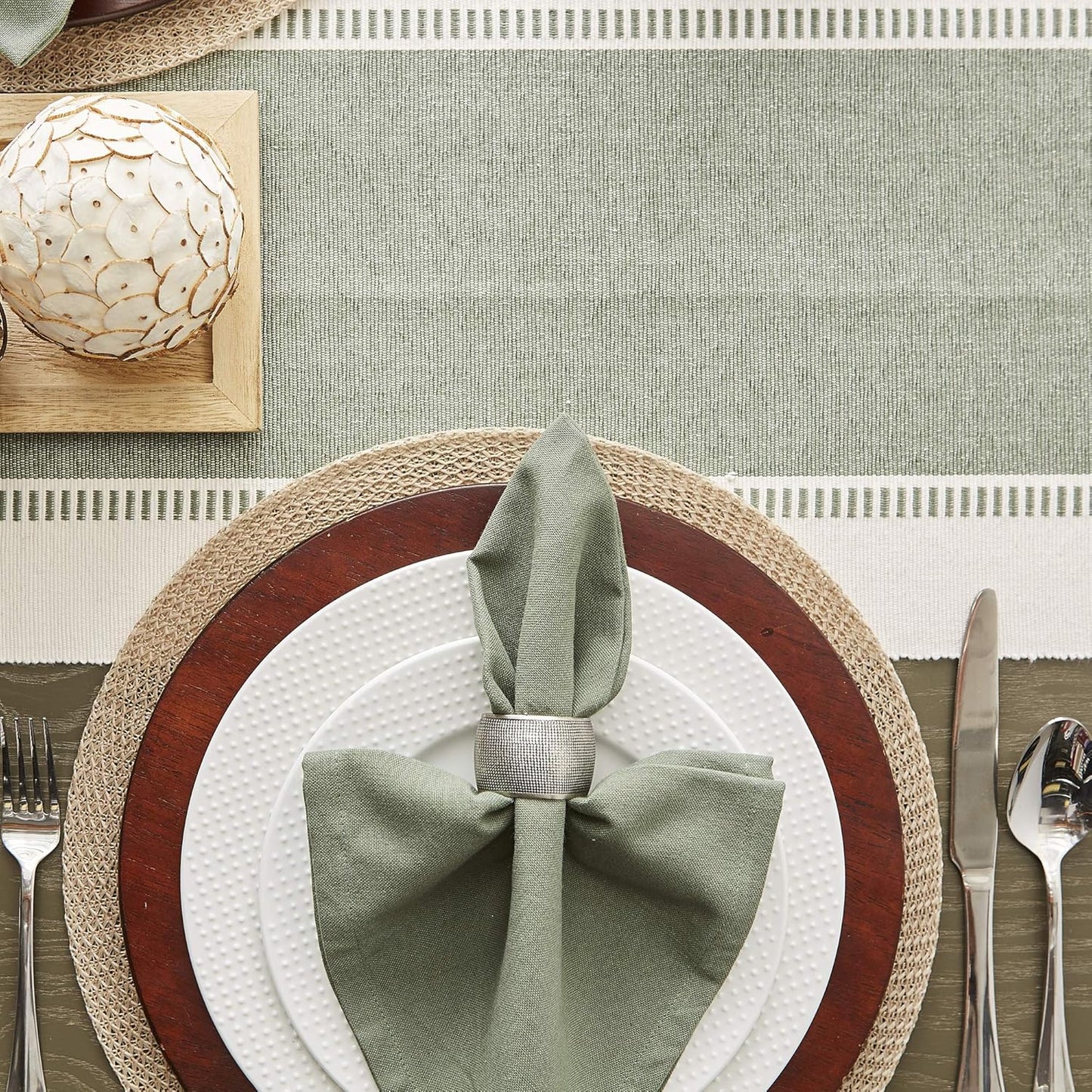 DII Dobby Stripe Woven Table Runner, 13x72-inch, French Blue