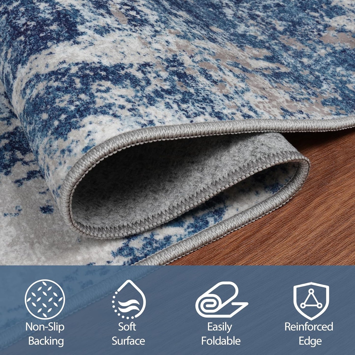 8x10 Area Rugs for Living Room Rug Washable: Abstract Large Rug for Dining Room Bedroom Carpet Non Slip 8 by 10 Indoor Modern Nursery Home Office Blue Grey