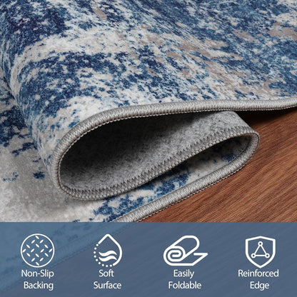 8x10 Area Rugs for Living Room Rug Washable: Abstract Large Rug for Dining Room Bedroom Carpet Non Slip 8 by 10 Indoor Modern Nursery Home Office Blue Grey