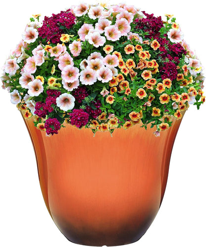 Classic Home and Garden Honeysuckle Resin Planters - Lightweight Indoor & Outdoor Plant Pots - UV-Resistant Plastic Flower Pots - Pot Planters for Flowers & Herbs (15" Tequila Sunrise)