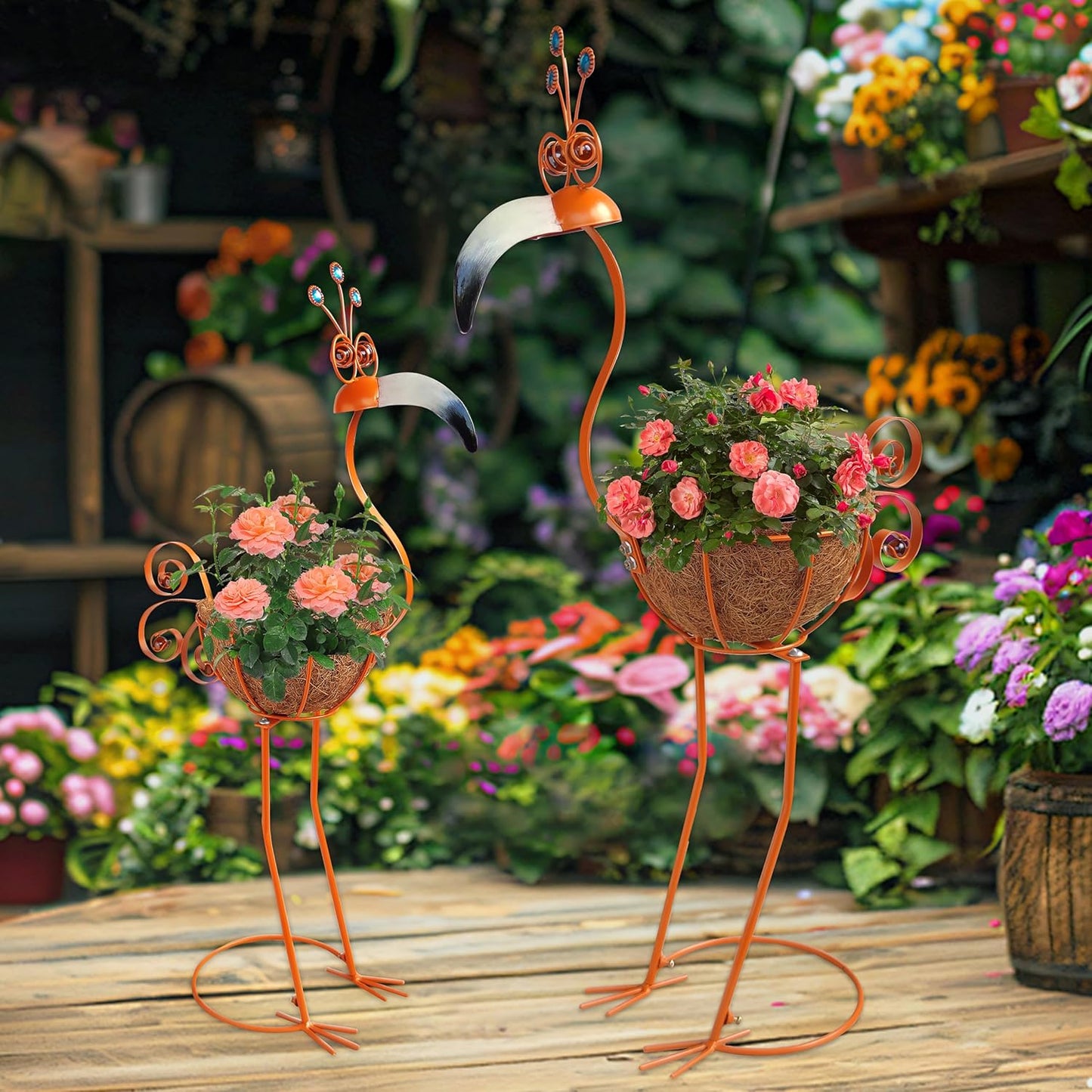 COOZZYHOUR Metal Peacock Planter with Fiber Basket -Garden Bird Planters for Outdoor Indoor Lawn,Yard,Porch,Patio, Garden Decorations（Set of 2）