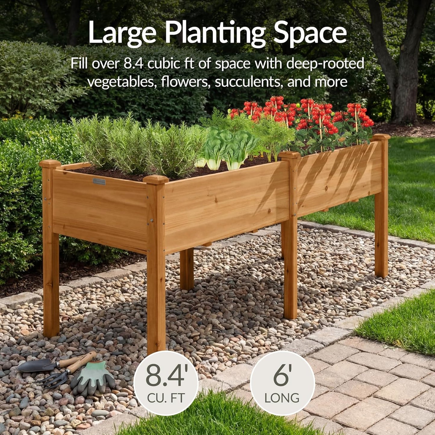 Best Choice Products 72x24x30in Raised Garden Bed, Elevated Wood Planter Box Stand for Backyard, Patio, Balcony w/Divider Panel, 6 Legs, 300lb Capacity - Natural