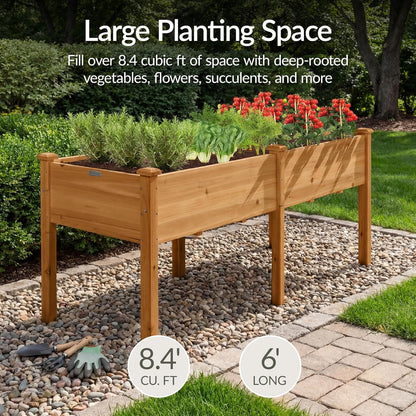 Best Choice Products 72x24x30in Raised Garden Bed, Elevated Wood Planter Box Stand for Backyard, Patio, Balcony w/Divider Panel, 6 Legs, 300lb Capacity - Natural
