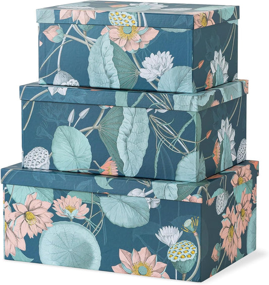 Soul & Lane Decorative Cardboard Storage Boxes For Home Décor - Modern Meadow - Set of 3: Floral Paperboard Nesting Storage With Lids, Memory Boxes For Keepsakes And Photos, Gift Set For Presents