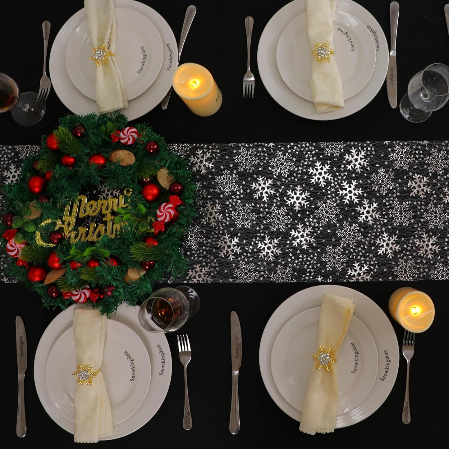 Snowkingdom 2 Pieces Gold Table Runner, Sequin Glitter Foil Metallic Thin Mesh Runner Roll 11"x108", Gold Table Decorations for Event Party, Wedding, Birthday Party, Christmas