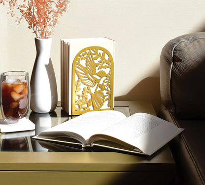CNK Premium BookEnds - Heavy Duty Metal Book Stoppers for Home Office, Decorative Book Shelf Holders (Hummingbird Black)