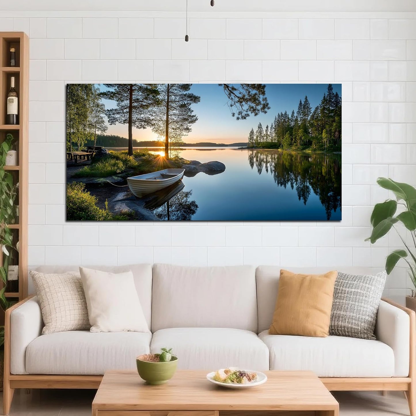 SSNEEKNDG Large Green Landscape Canvas Wall Art for Living Room Forest Lake Sunset Canvas Prints Nature Scenery Artwork for Bedroom Office Home Decor Ready to Hang 20x40 Inch