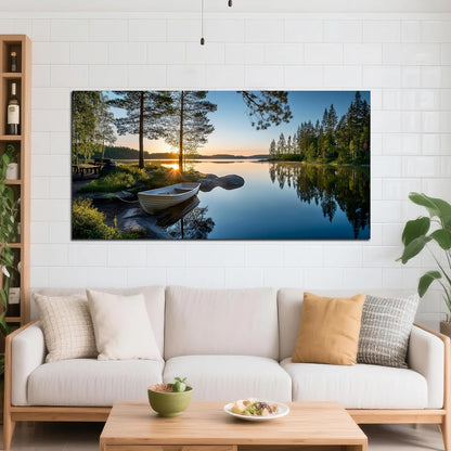 SSNEEKNDG Large Green Landscape Canvas Wall Art for Living Room Forest Lake Sunset Canvas Prints Nature Scenery Artwork for Bedroom Office Home Decor Ready to Hang 20x40 Inch