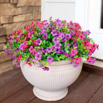 HyeFlora Artificial Flowers for Outdoor Indoor Garden Home Decoration, Faux Flower Daisy with Eucalyptus Leaves Fake Plants Greenery Boxwood Porch Patio, 12 Bundles (Mix Pink Red Purple Yellow)
