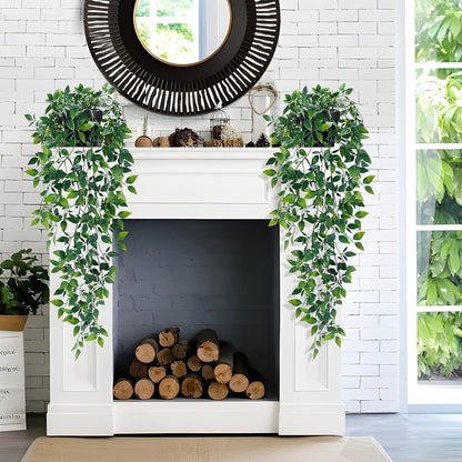 Waipfaru 4Pcs Fake Hanging Plants 2.7ft Fake Plants Eucalyptus Leaves UV Resistant Fake Vines Ivy Artificial Plants Outdoor Faux Plants Indoor Bedroom Living Room Boho Wall Porch Shelf Decor