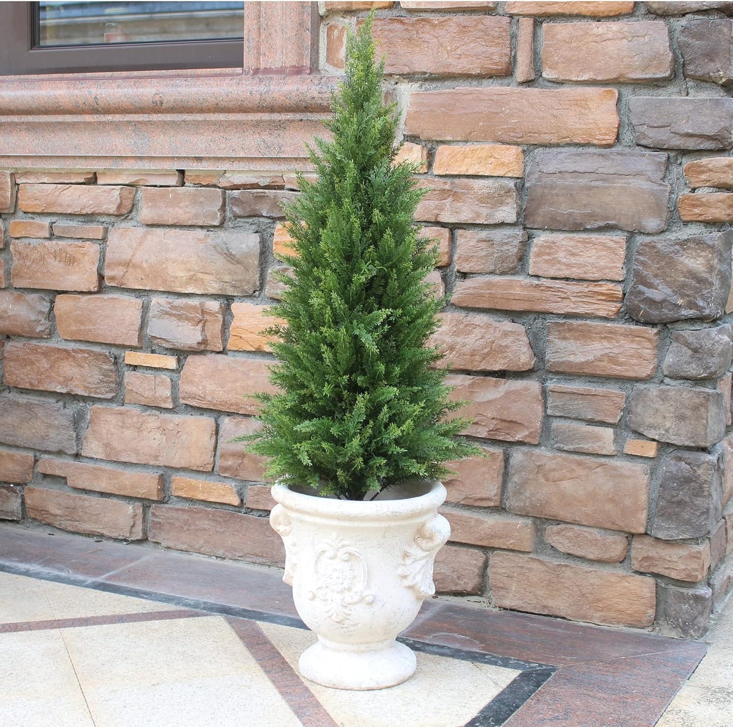 Artificial Topiary Trees 3 Foot Artificial Cedar Trees UV Resistant Potted Plant Set of 2 Faux Bushes Fake Shrubs for Outdoor Indoor Front Porch Garden