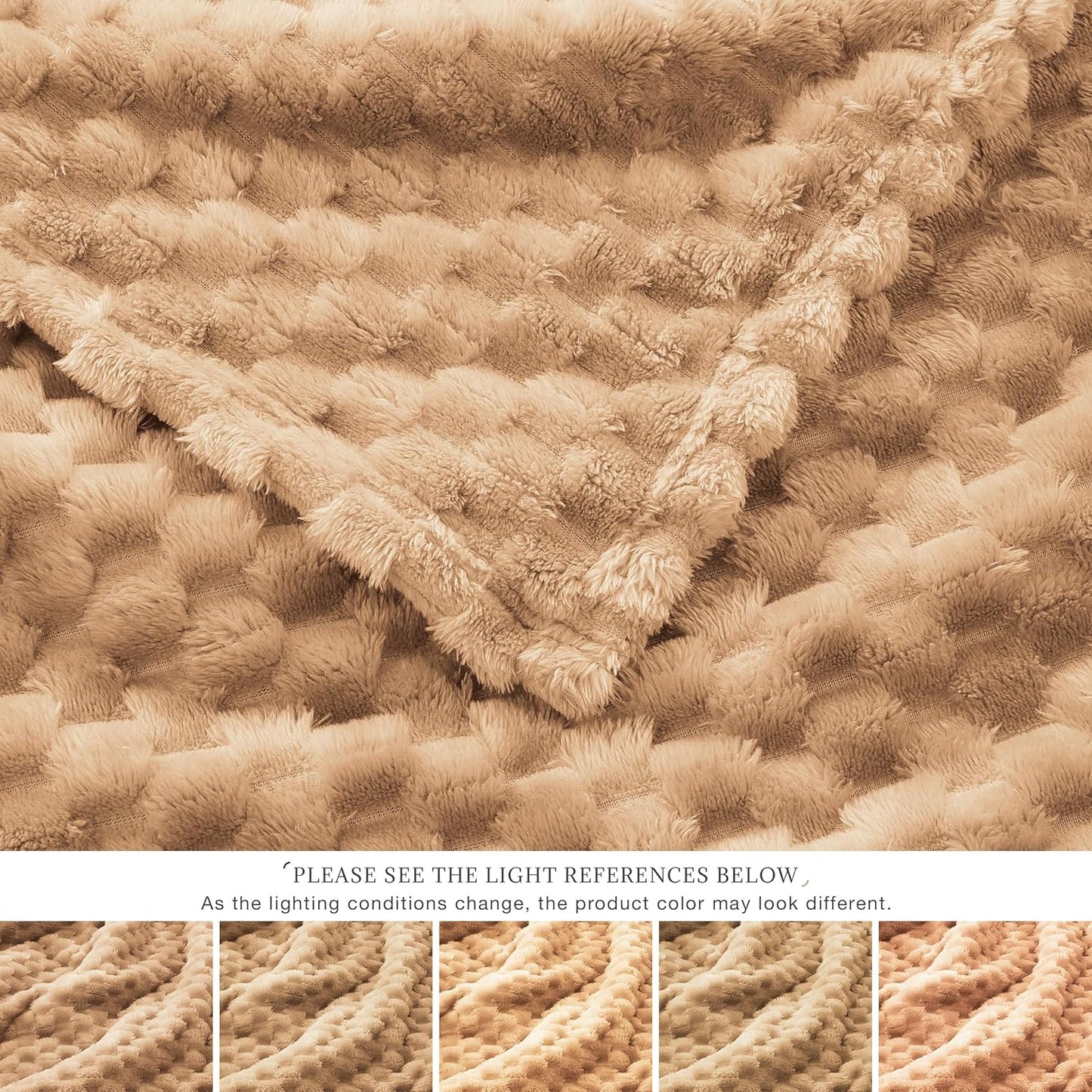EXQ Home Fleece Throw Blanket for Couch or Bed - 3D Imitation Turtle Shell Jacquard Decorative Blankets - Cozy Soft Lightweight Fuzzy Flannel Blanket Suitable for All Seasons(50"×60",Beige)