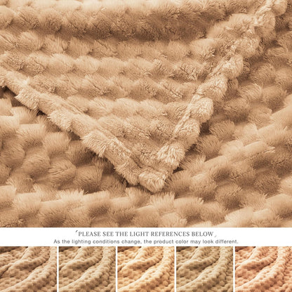 EXQ Home Fleece Throw Blanket for Couch or Bed - 3D Imitation Turtle Shell Jacquard Decorative Blankets - Cozy Soft Lightweight Fuzzy Flannel Blanket Suitable for All Seasons(50"×60",Beige)