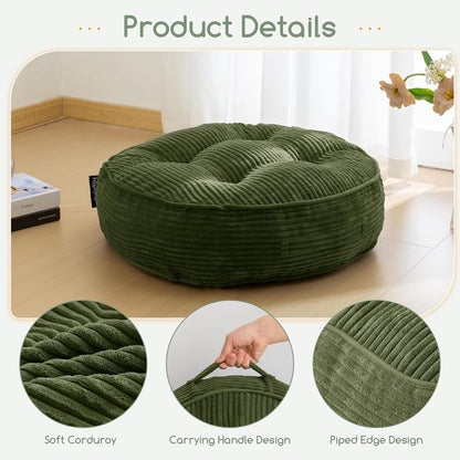 HIGOGOGO 6" Extra Thick Floor Pillow Cushion for Adults, Meditation Cushion Pillow, Large Square Floor Sitting, Tufted Corduroy Cover, for Tatami Living Room or Yoga, 22x22 Inch, 2Pack, Dark Grey