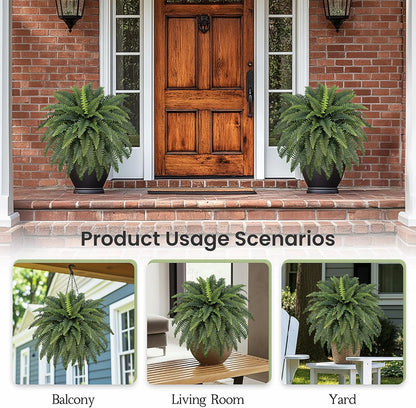 FOREST PRINCE 35" Ferns Artificial Bush Plants Large, 2 Artificial Boston Ferns with 39 Fronds for Outdoors Home Decor