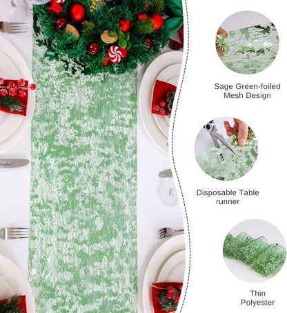 Snowkingdom 2 Pieces Gold Table Runner, Sequin Glitter Foil Metallic Thin Mesh Runner Roll 11"x108", Gold Table Decorations for Event Party, Wedding, Birthday Party, Christmas