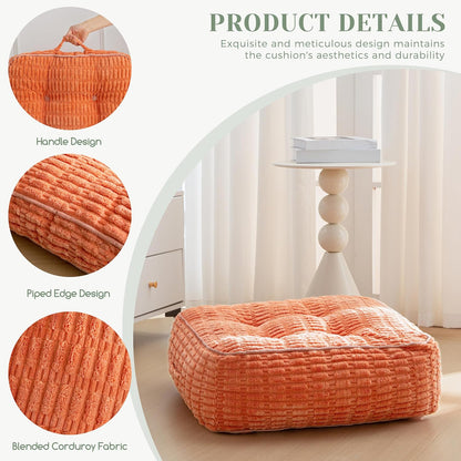 HIGOGOGO Floor Pillow Cushion for Adults, Meditation Cushion Pillow, Blended Corduroy Cover, Large Square Floor Sitting for Tatami Living Room or Yoga, 22x22 Inch, Beige