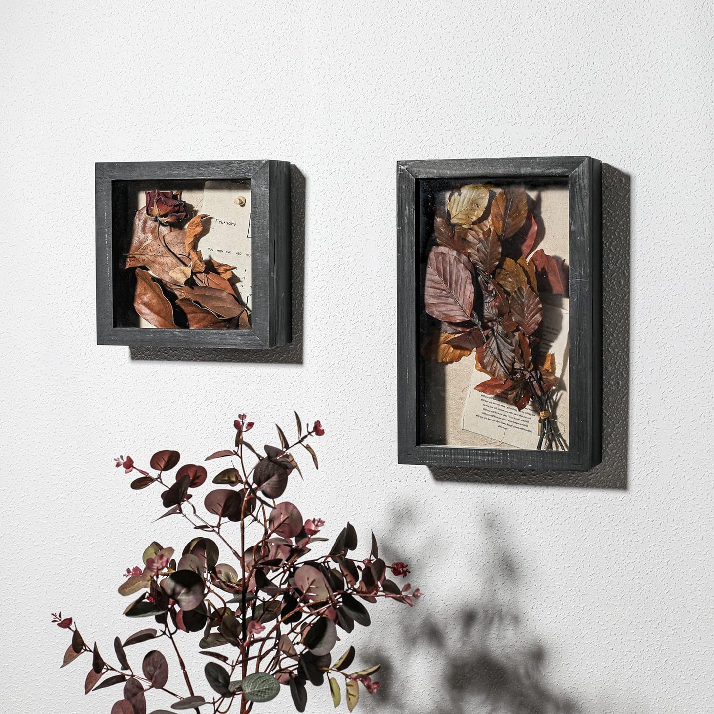 Freezing point Shadow Box Frame 8x8 Shadow Boxes Display Case with Linen Back Memorabilia Awards Medals Bouquet Photos Picture Badge Wedding Memory Box for Keepsakes Carbonized Small Pin Board