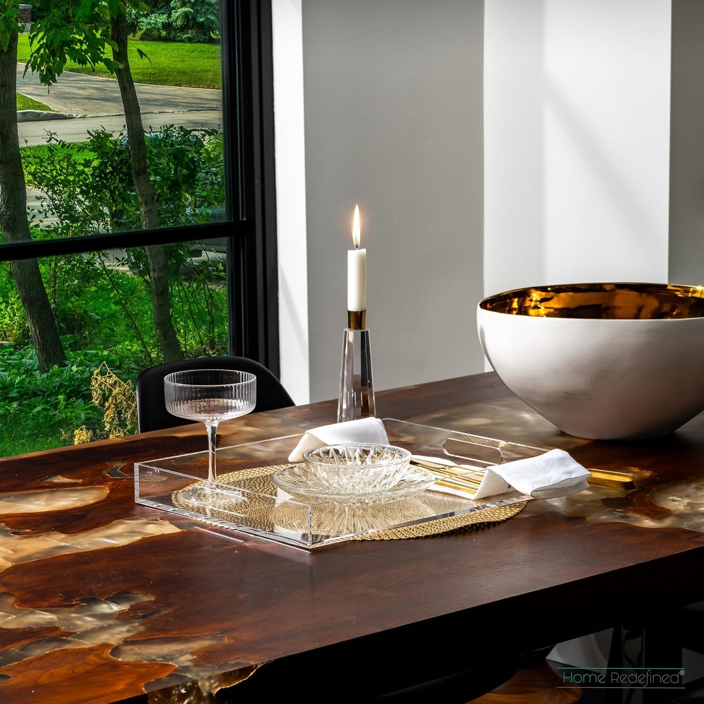 Home Redefined Beautiful Modern Elegant 17.5"x12" Rectangle Classic Black Faux Leather Decorative Tray Ottoman Coffee Table Perfume Living Room Kitchen Serving Tray with Handles for All Occasion's