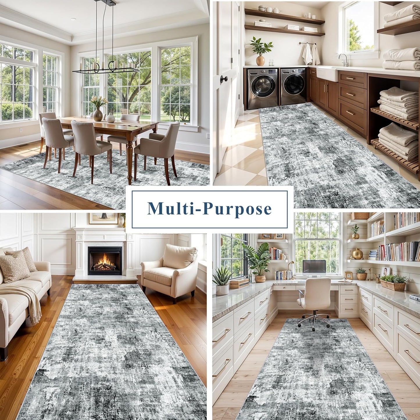 2x3 Washable Non-Slip Area Rug - Soft Low Pile Throw Rug for Kitchen Entryway Bedroom - Modern Indoor Door Mat with Rubber Backing (Beige Grey) - Colors A