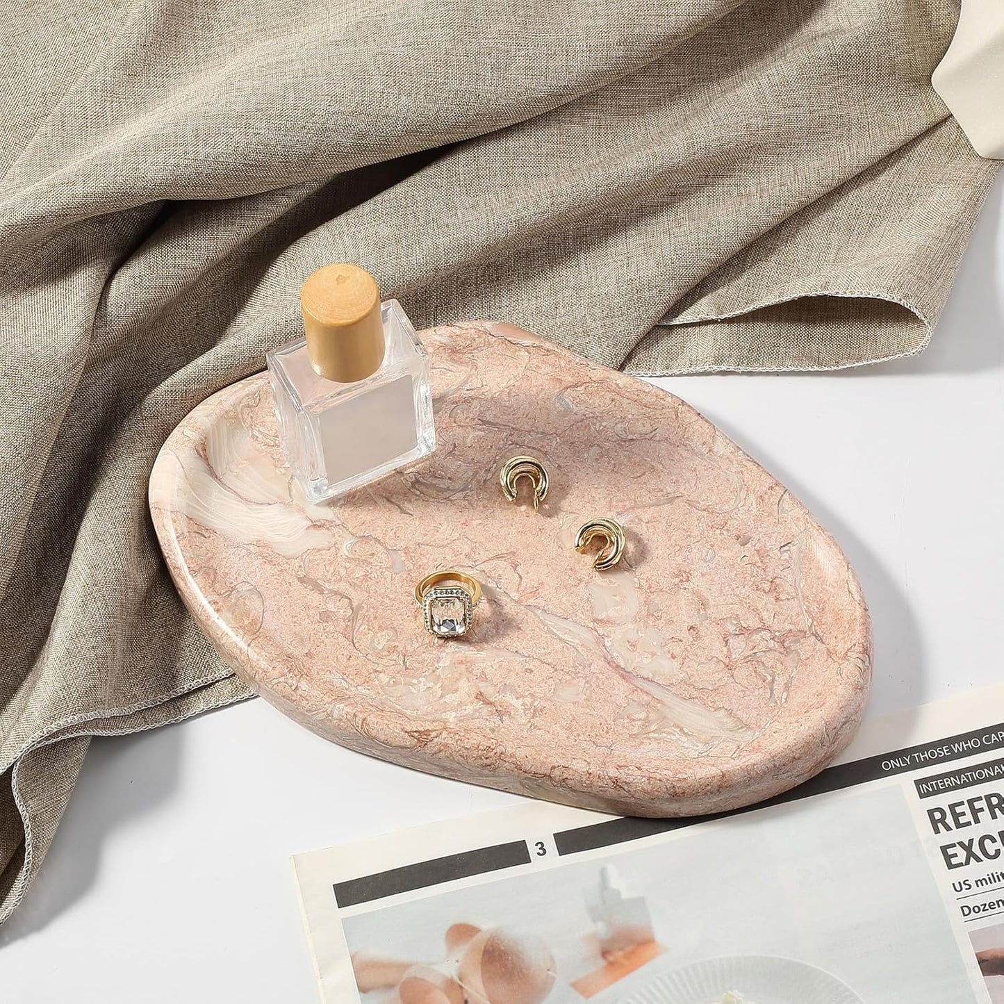 Koville Luxurious Natural Marble Vanity Tray, Cloud Shape Serving Stone Key Tray for Home Decor, 10" x 7" Marble Storage Trays for Bathroom, Stone Plate Holder for Perfume, Candle and Jewelry