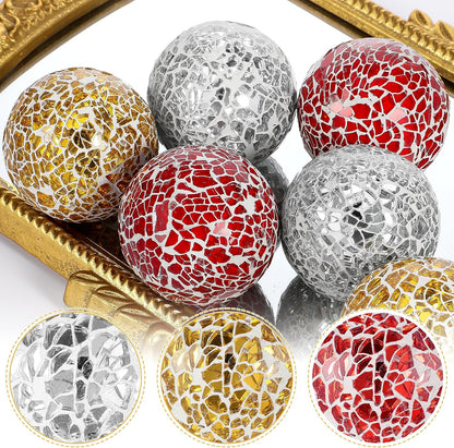 6 Pcs Decorative Balls for Bowls, 2.4 Inch Mosaic Sphere Balls Decorative, Mosaic Glass Orbs Centerpiece Balls Decoration for Vases Dining Table Home Living Room