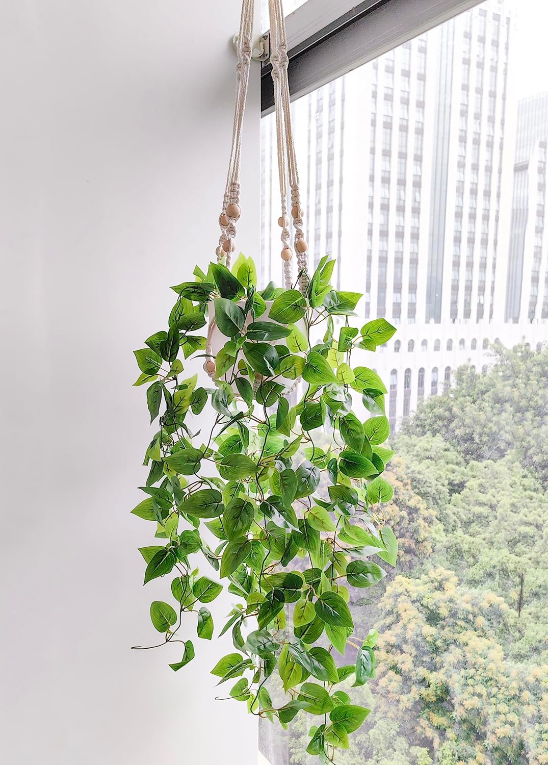 Comtelek Fake Hanging Plants with Lights Artificial Plants for Home Decor Macrame Plant Hanger with Fake Vines Faux Hanging Planter for Wall Ceiling Bedroom Bathroom Kitchen Office Boho Decor Indoor
