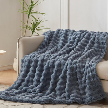COOVA Faux Fur Throw Blanket for Couch, Cozy Soft and Fuzzy Plush Rabbit Fur Bubble Blanket for Sofa Bedroom Living Room, 50x60 Inches Tie Dye Brown