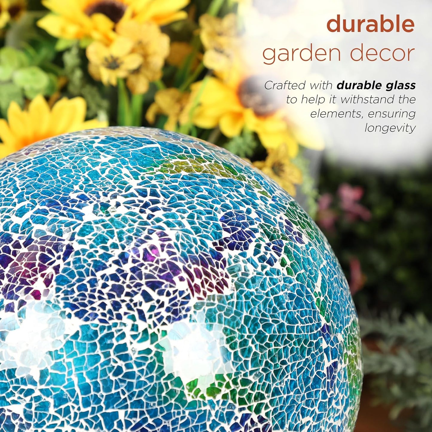 Alpine Corporation 10" Diameter Indoor/Outdoor Glass Mosaic Gazing Globe Yard Decoration, Purple Pearlized Petals Design