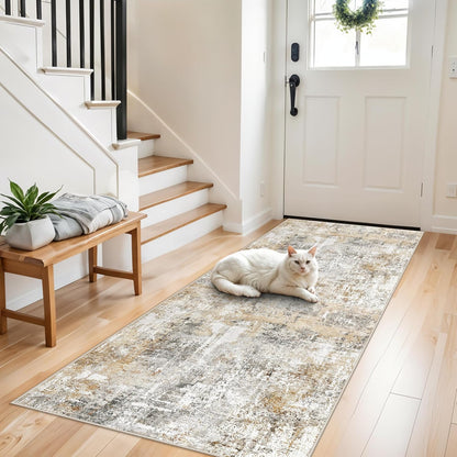 2x3 Washable Non-Slip Area Rug - Soft Low Pile Throw Rug for Kitchen Entryway Bedroom - Modern Indoor Door Mat with Rubber Backing (Beige Grey) - Colors A
