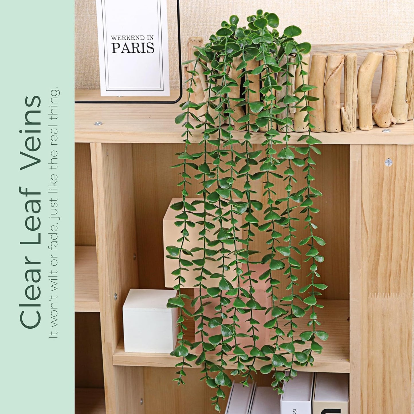 Der Rose 1Pcs 34'' Fake Hanging Plants Artificial Potted Faux Hanging Plants Indoor Pothos Vines for Home Bathroom Bedroom Wall Shelf Decor