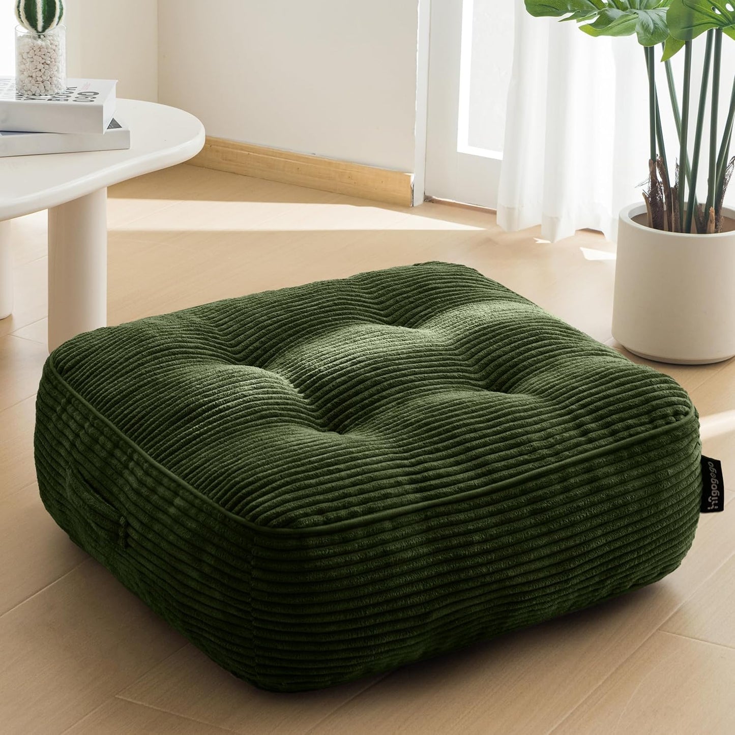 HIGOGOGO 6" Extra Thick Floor Pillow Cushion for Adults, Meditation Cushion Pillow, Large Square Floor Sitting, Tufted Corduroy Cover, for Tatami Living Room or Yoga, 22x22 Inch, 2Pack, Dark Grey