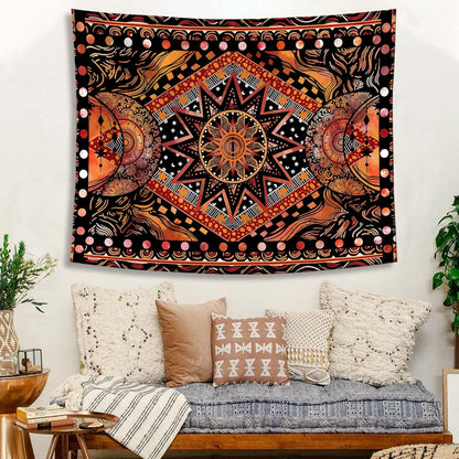 Fowocu Orange Sun and Moon Tapestry Wall Hanging, Indie Hippie Mandala Cool Wall Tapestries, Aesthetic Tapestry for Bedroom Living Room Dorm (Orange, 30'' × 40'')