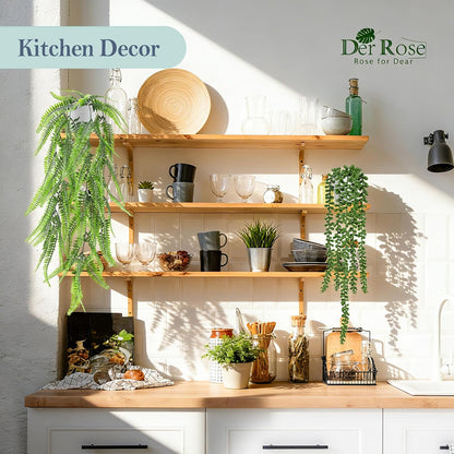 Der Rose 4Pcs Fake Plants Hanging Artificial Ivy Vine Faux Eucalyptus Hanging Plants, Boston Fern, String of Pearls for Living Room Aesthetic Bedroom Boho Kitche Wall Shelf Indoor Outdoor Decor