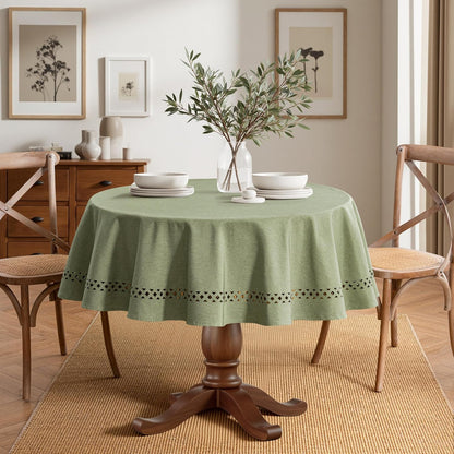 MIULEE Beige Rectangle Linen Polyester Tablecloth with Decorative Cutouts Spring Waterproof Stain Resistant & Shrink-Proof Table Cloth 52x70 inch Farmhouse Style for Dining Wedding and Outdoor
