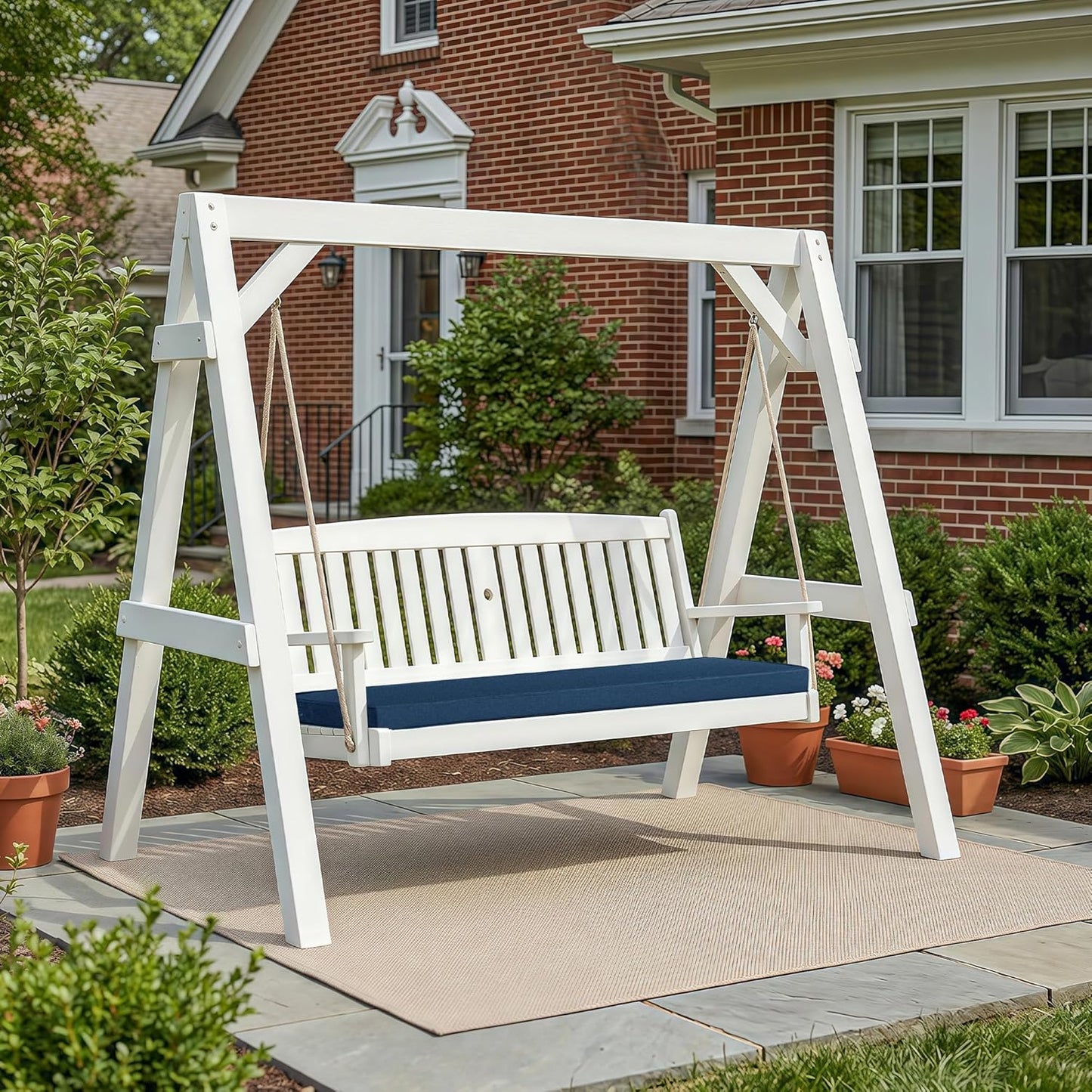 Outdoor Bench Cushion, Water-Resistant & Fade-Resistant, Porch Swing Cushions with Ties, Patio Furniture Seat Pads for Garden Loveseat Settee, Removable Cover Non-Slip Bottom, 48 x 16 Inch, Natural