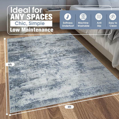 8x10 Area Rugs for Living Room Rug Washable: Abstract Large Rug for Dining Room Bedroom Carpet Non Slip 8 by 10 Indoor Modern Nursery Home Office Blue Grey