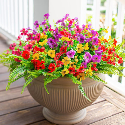 HyeFlora Artificial Flowers for Outdoor Indoor Garden Home Decoration, Faux Flower Daisy with Eucalyptus Leaves Fake Plants Greenery Boxwood Porch Patio, 12 Bundles (Mix Pink Red Purple Yellow)