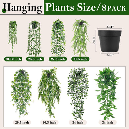 Der Rose 4Pcs Fake Plants Hanging Artificial Ivy Vine Faux Eucalyptus Hanging Plants, Boston Fern, String of Pearls for Living Room Aesthetic Bedroom Boho Kitche Wall Shelf Indoor Outdoor Decor