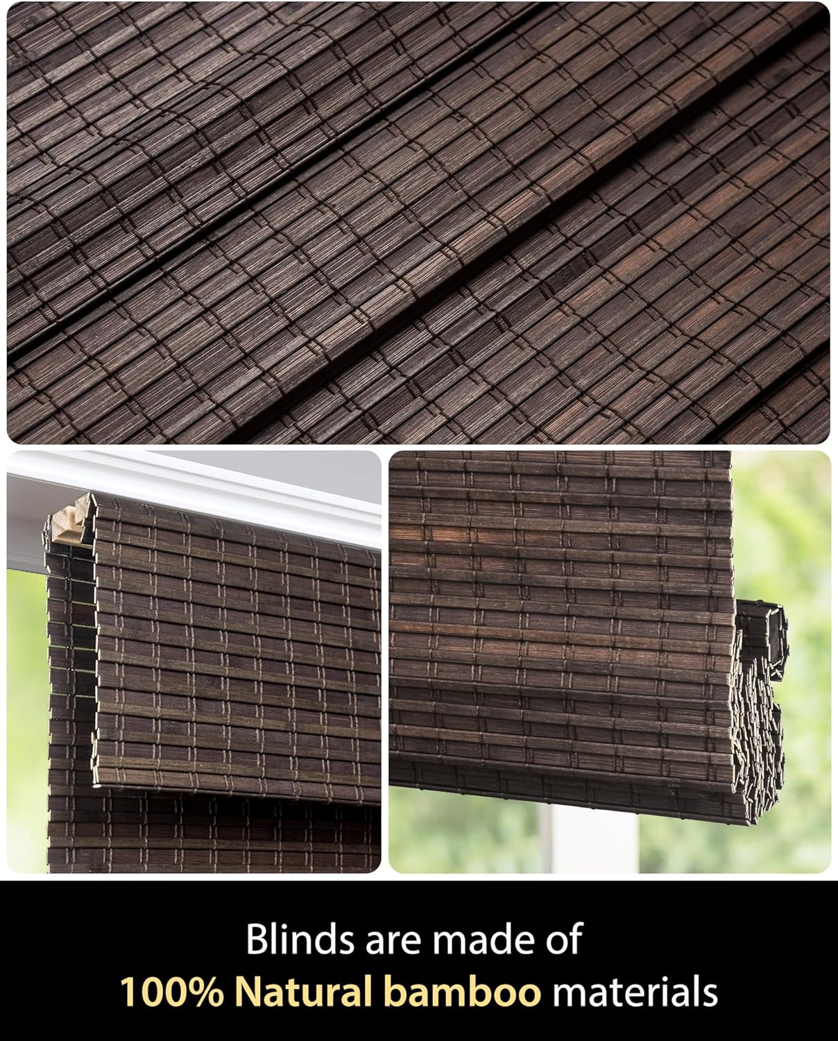UNISHADES Cordless Bamboo Roman Shades for Windows, Blinds Size (30.5" W ×48" H) Colour (Highfield Teak)